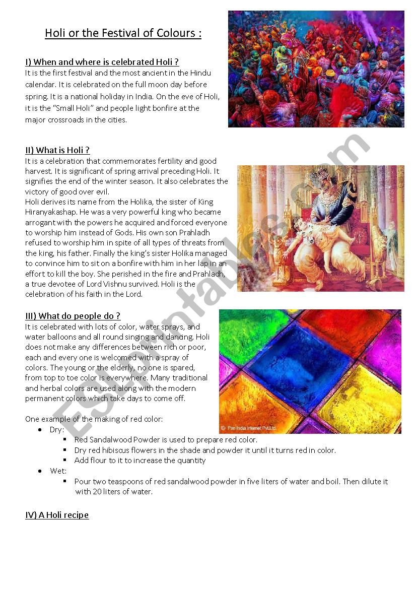 Holi worksheet