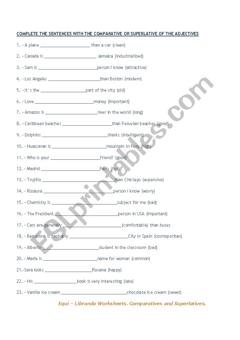 Comparatives and Superlatives Practice