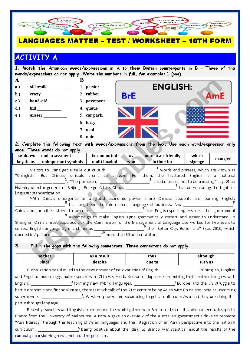 Languages Matter worksheet