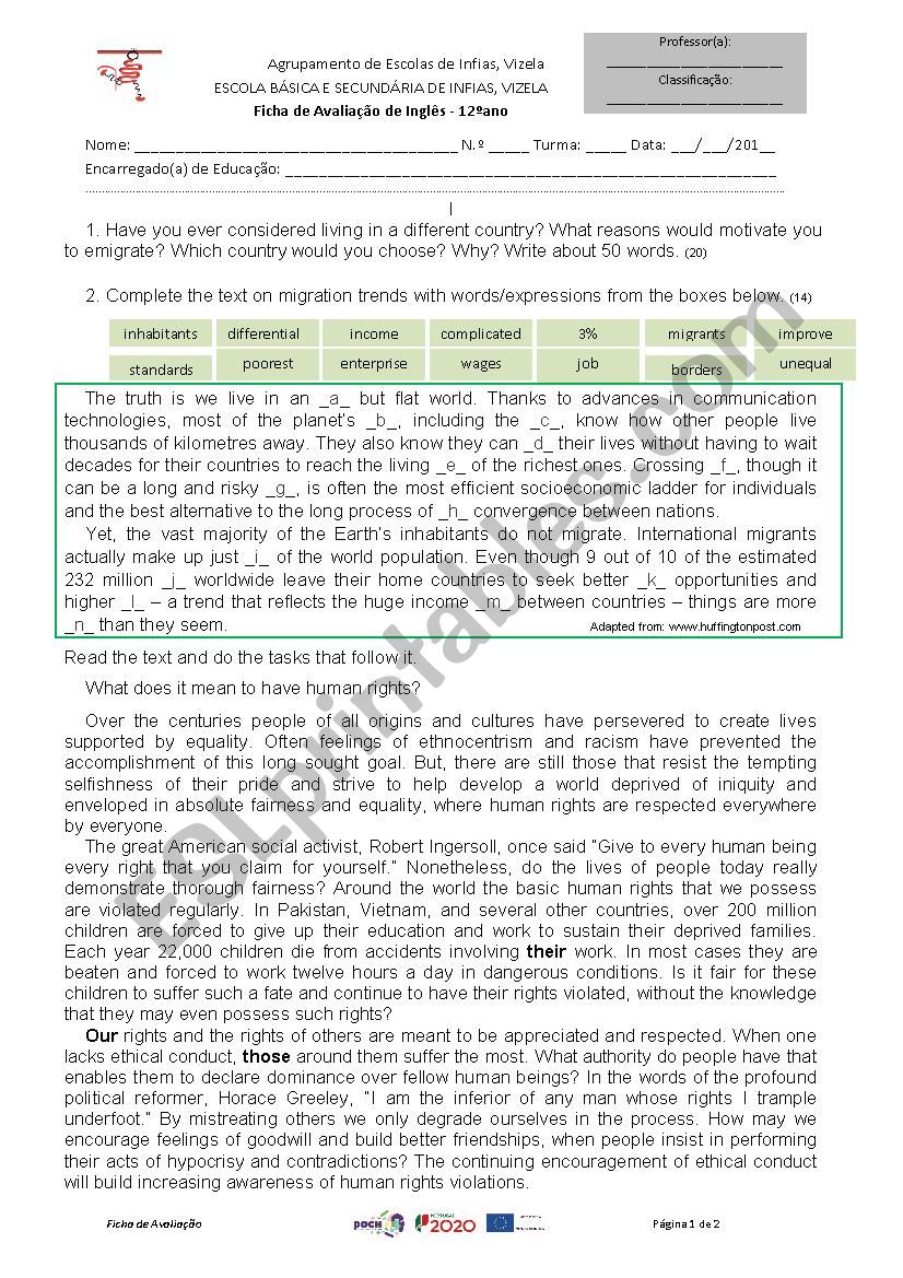 Human rights test worksheet