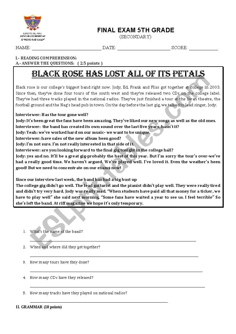 FINAL EXAM worksheet