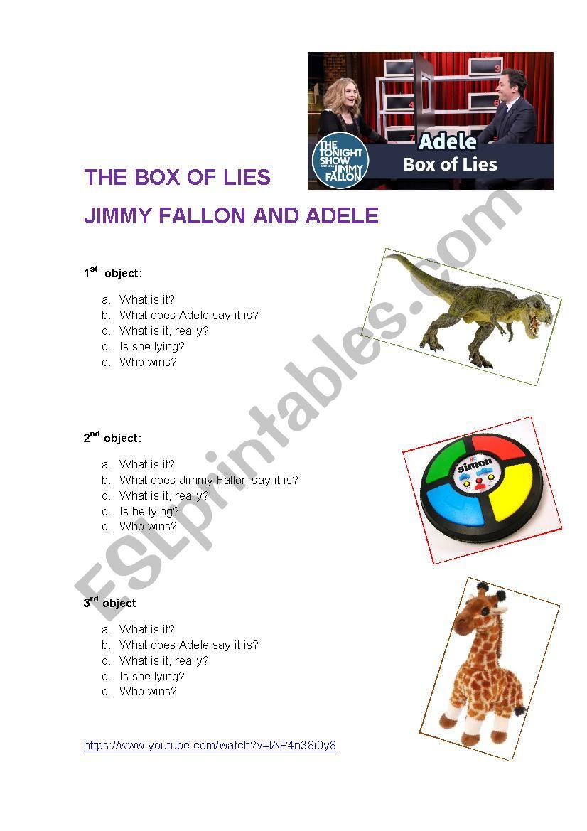 Adele in the Box of Lies worksheet