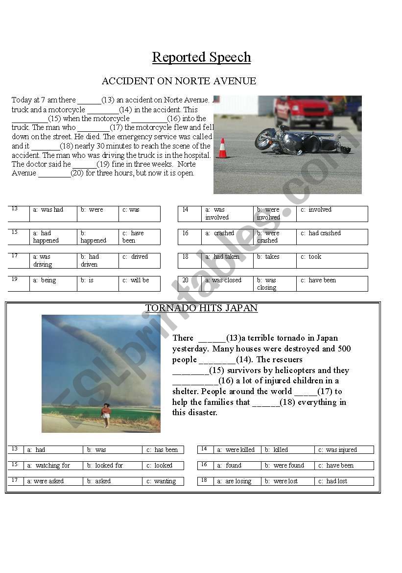 Reported Speech in the News worksheet