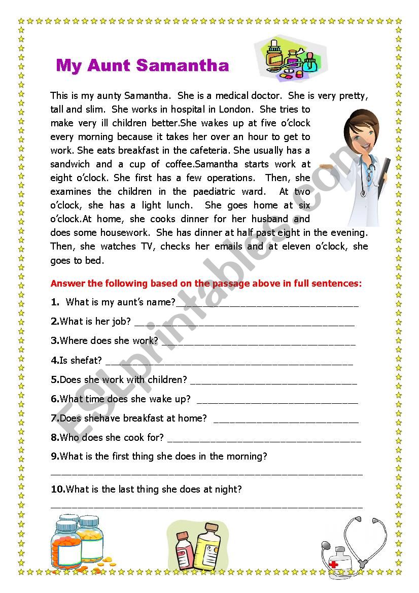 My Aunty Samantha worksheet