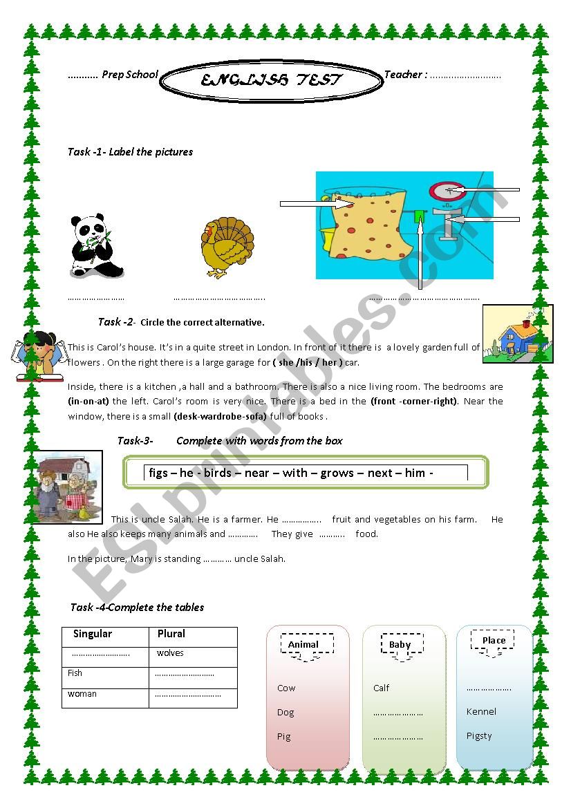 test for 7 form pupils worksheet