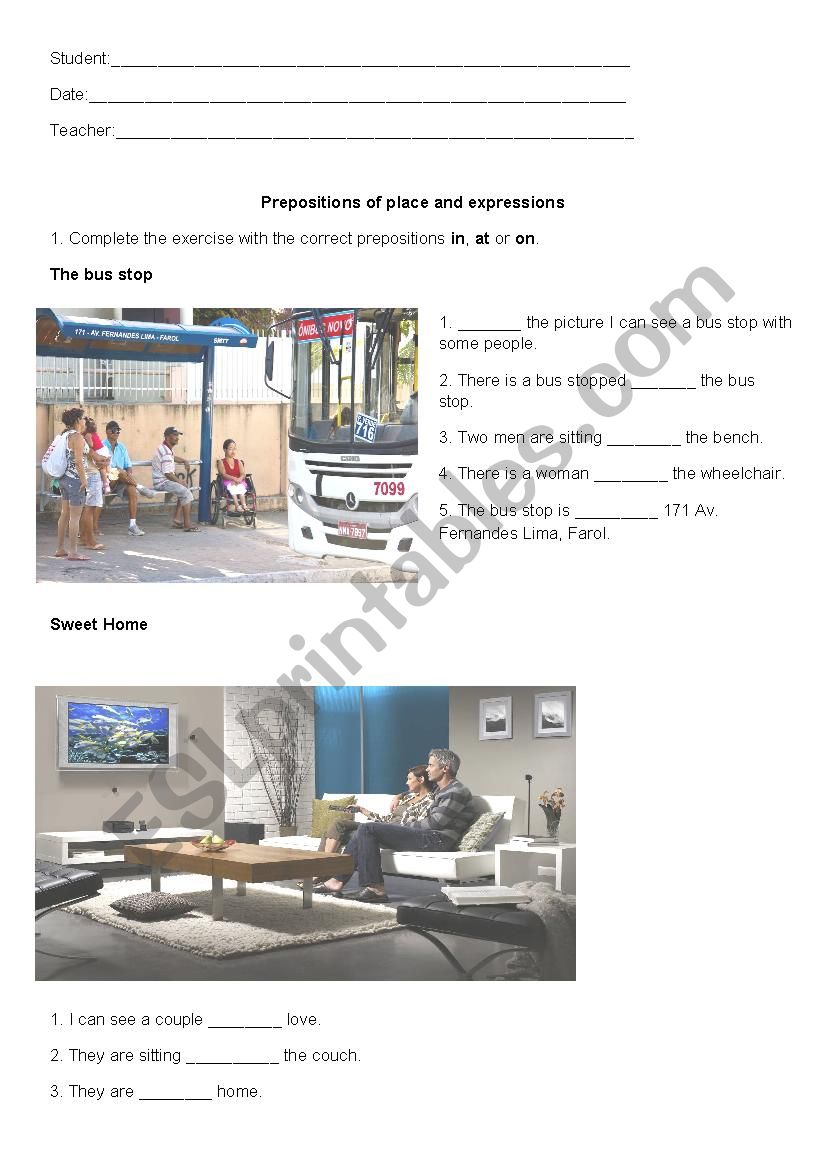 Prepositions of place in, on, at and expressions