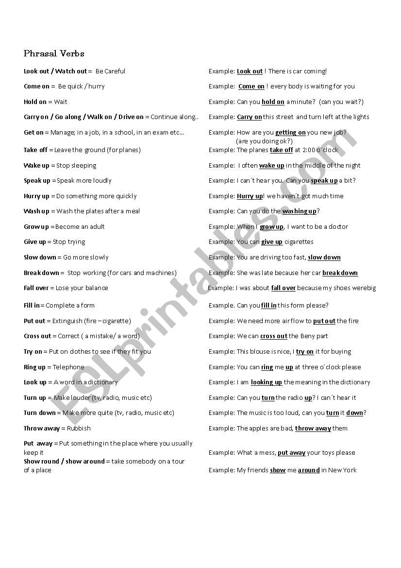 Phrasal Verbs worksheet