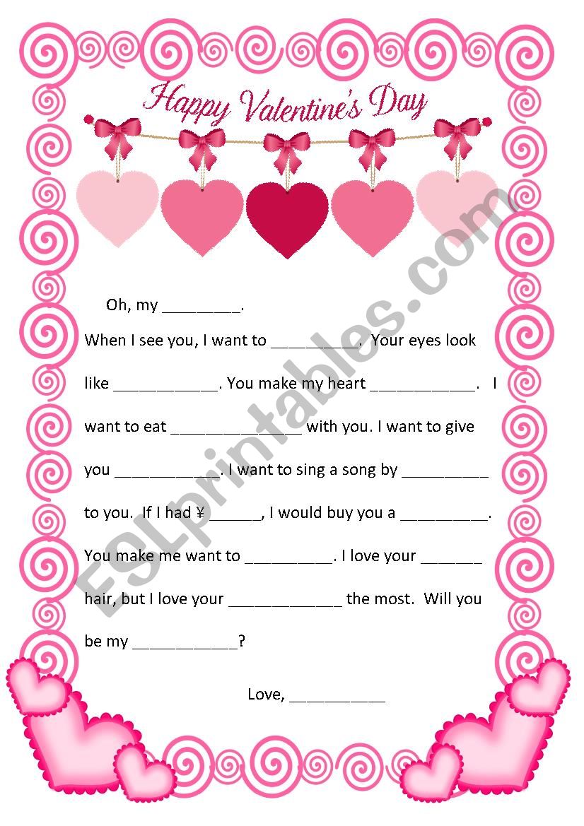Valentines Day Mad Gab worksheet