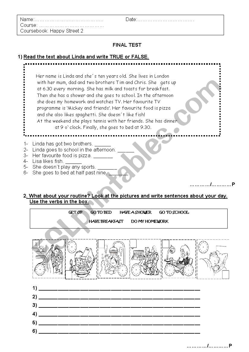 Happy Street 2 Final Test worksheet