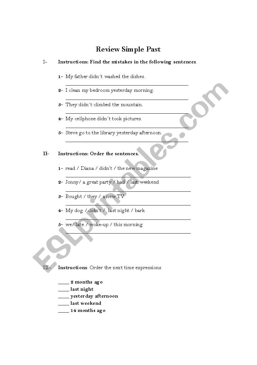 Review Simple Past worksheet