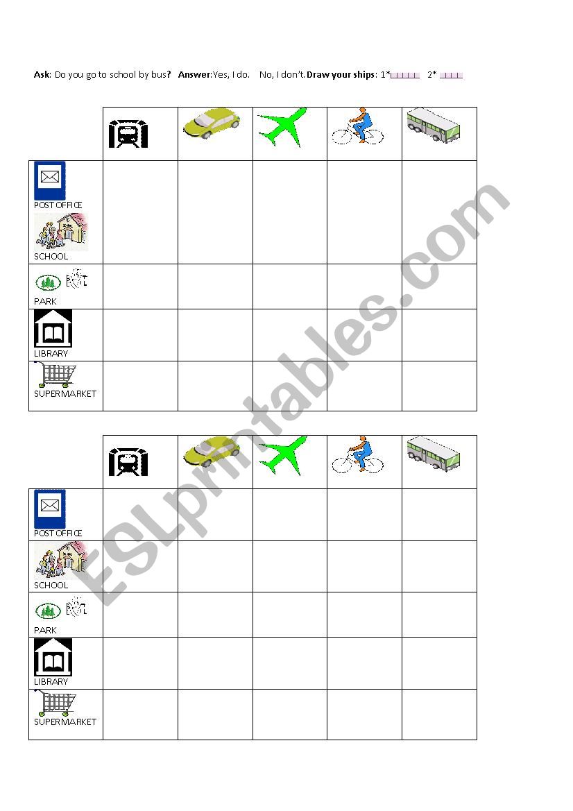 Mini Battleship Game : Places and Vehicles