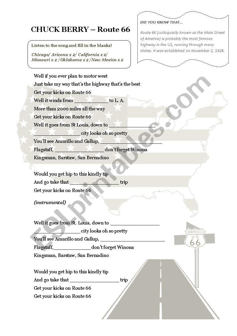 Route 66 worksheet