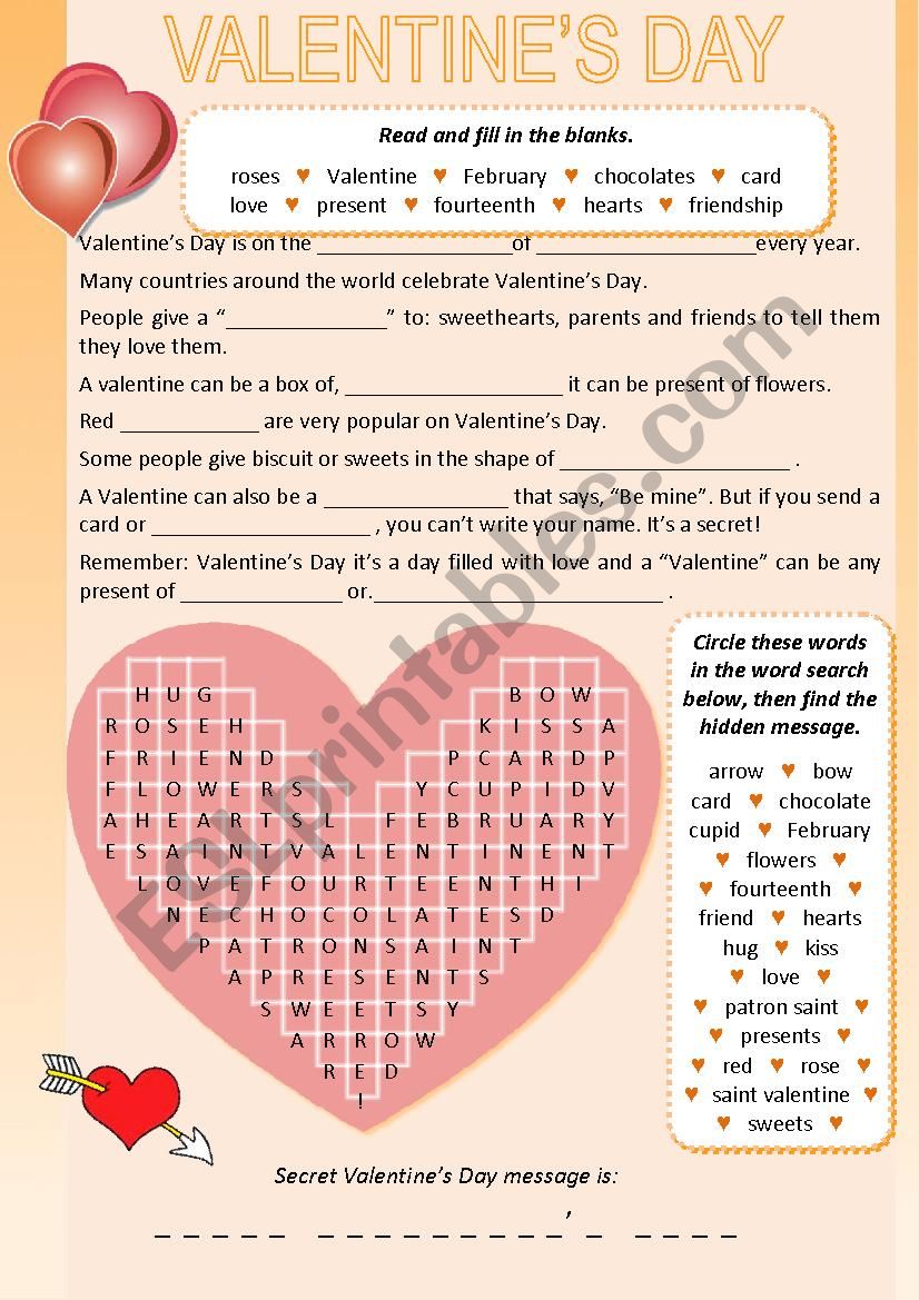 Valentines Day  ♥ Word search ♥