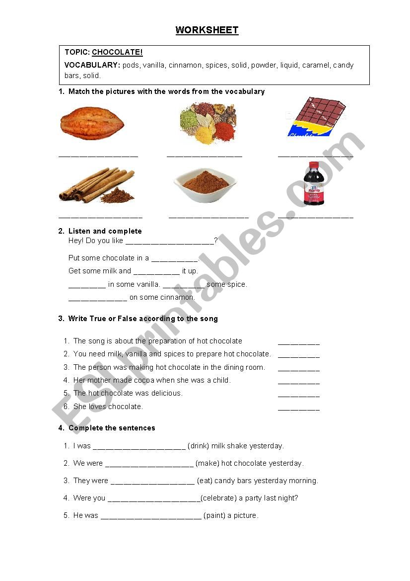 CHOCOLATE worksheet