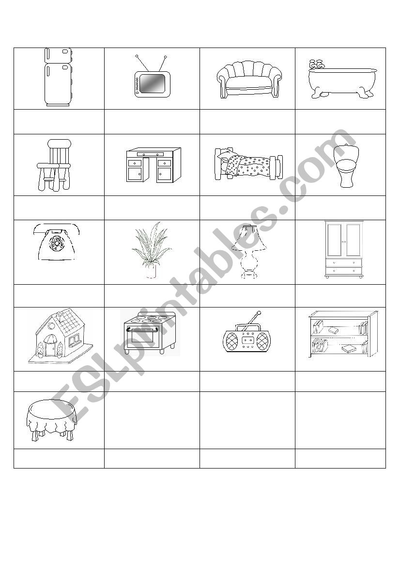 Bingo vocabulary worksheet