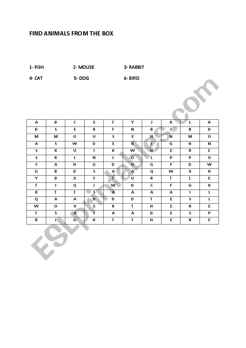 animals worksheet