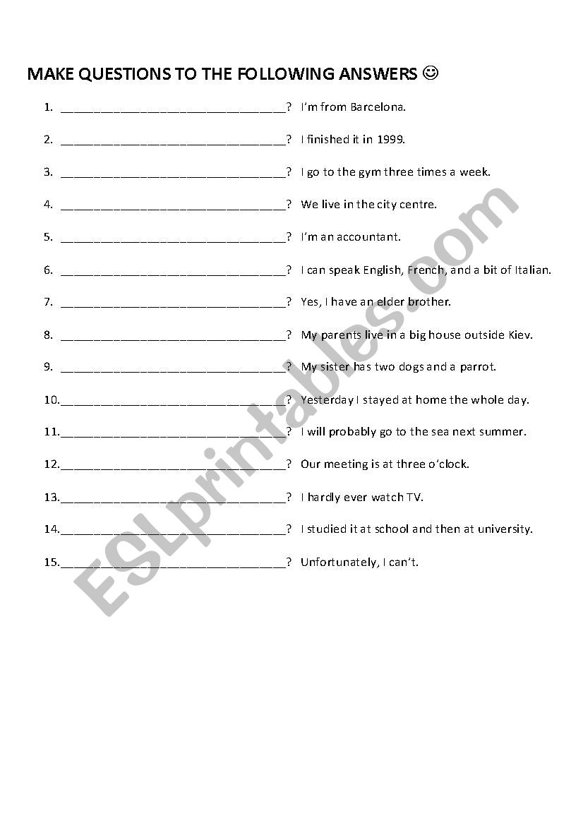 Make Questions worksheet