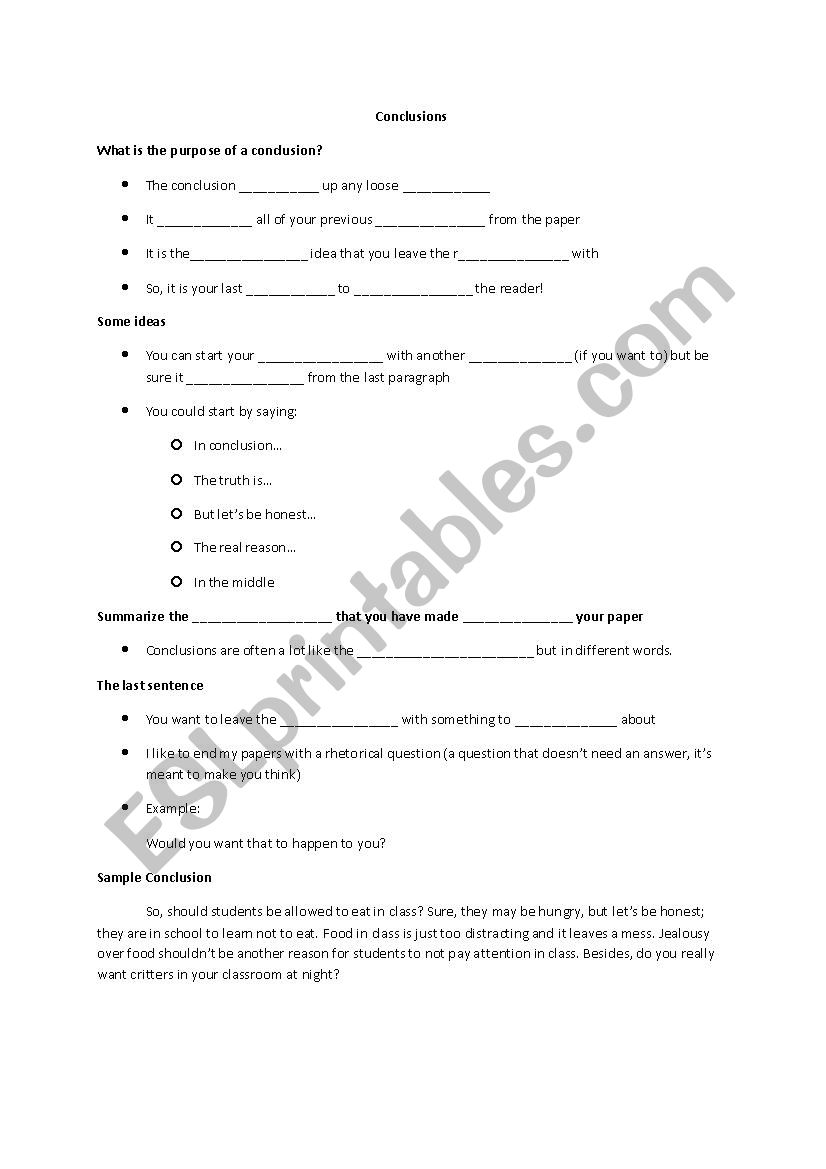 Conclusions Fill in the blank worksheet