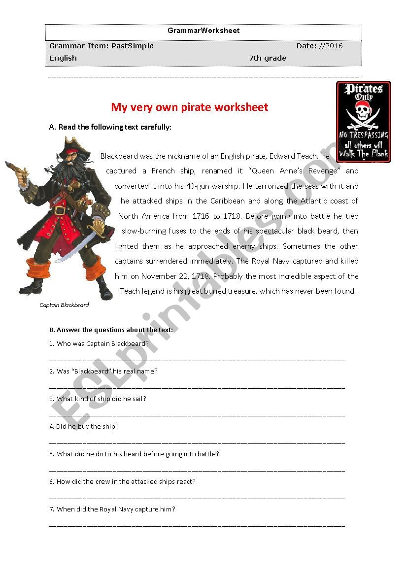 My very own Pirate Worksheet worksheet