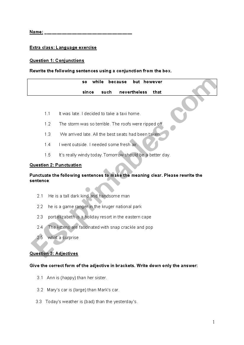 Langauge exercise worksheet