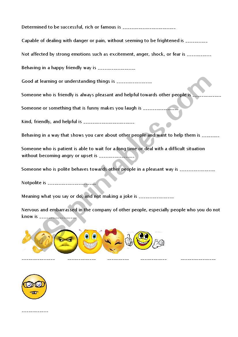 Personality features worksheet