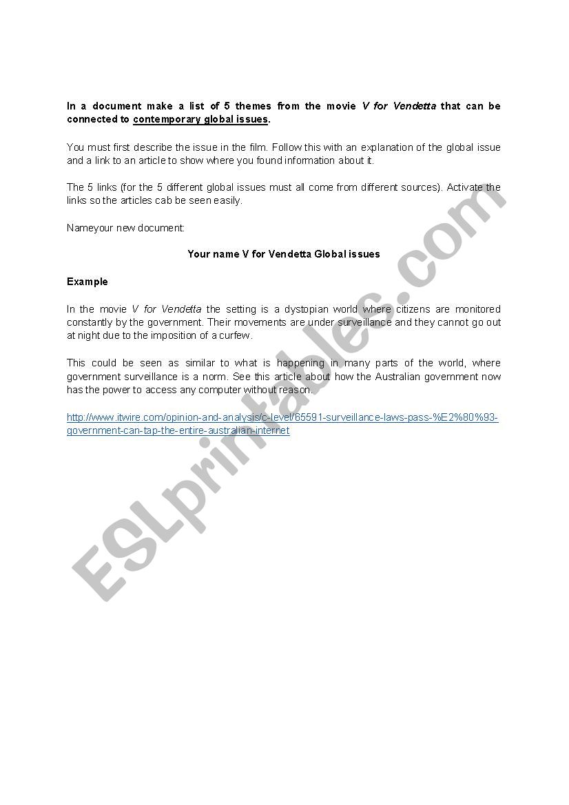 V for Vendetta Discussion worksheet
