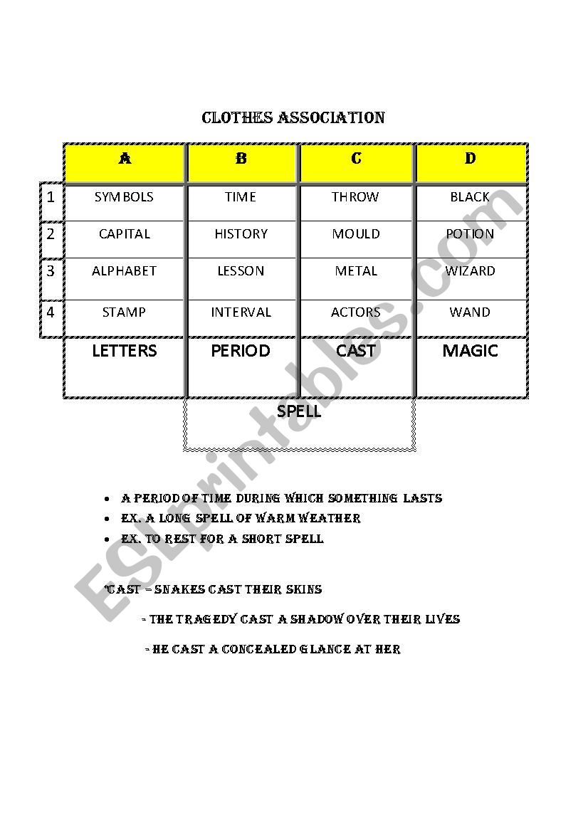 Spell - association worksheet