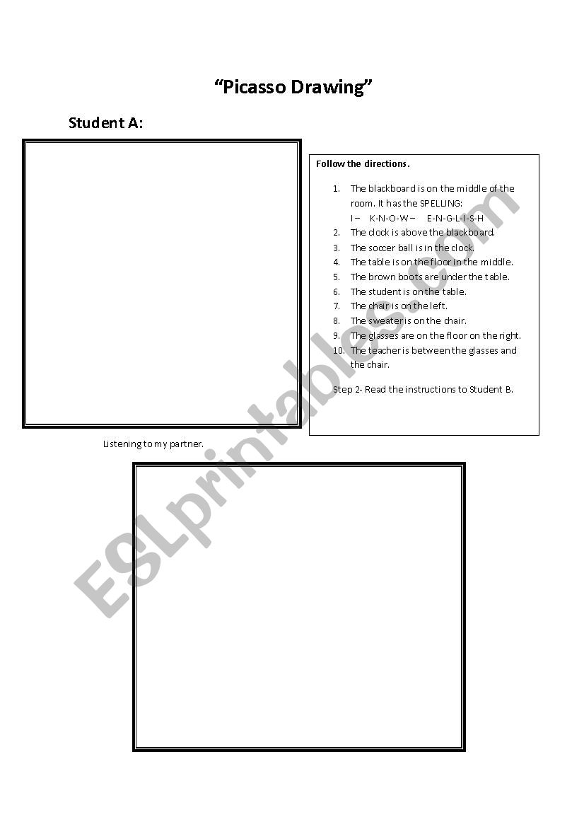 Picasso Drawing - Preposition worksheet