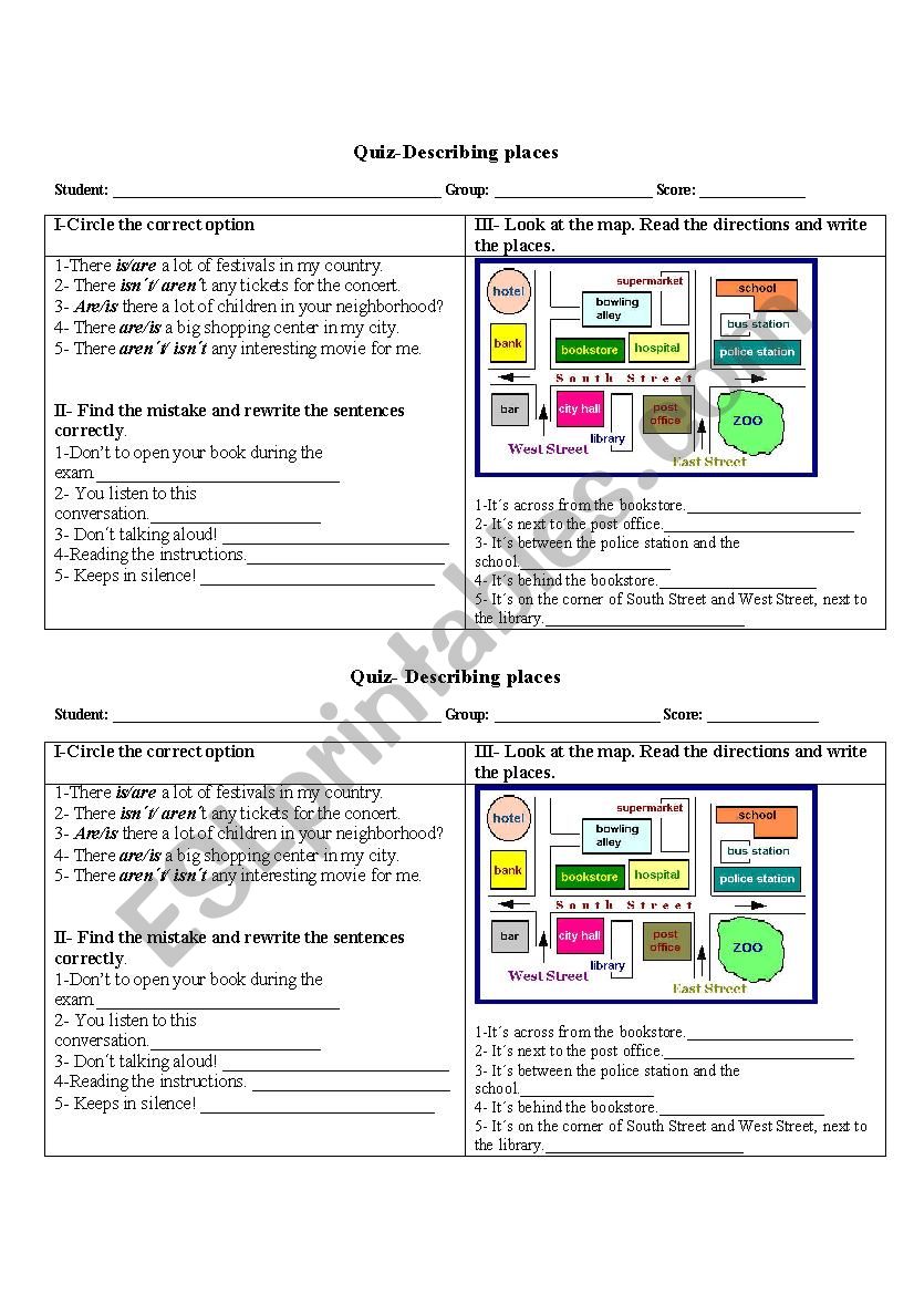 There is/are, imperatives, giving directions quiz