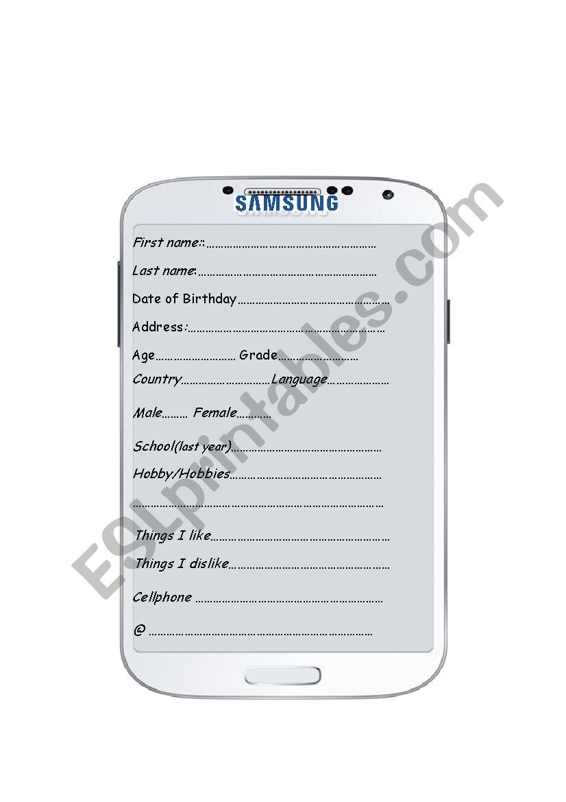 About me - in muy Samsung worksheet