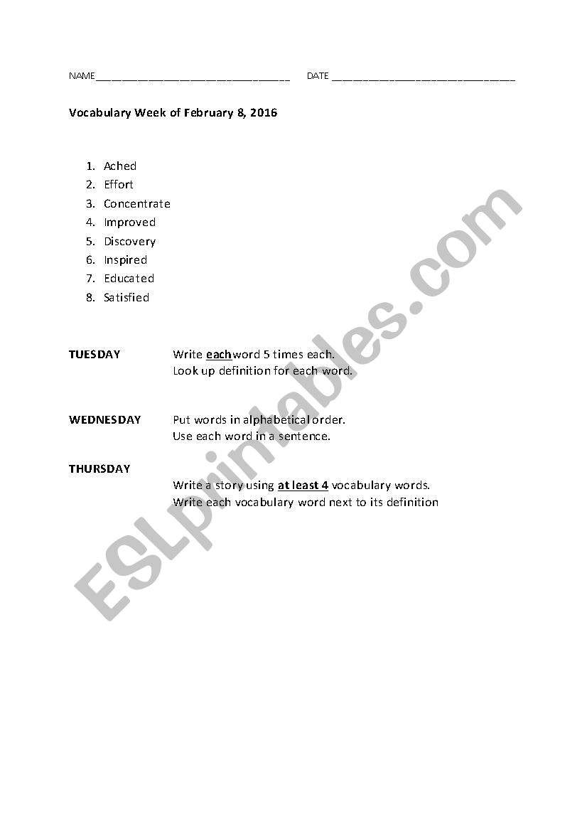 Vocabulary 3rd Grade worksheet