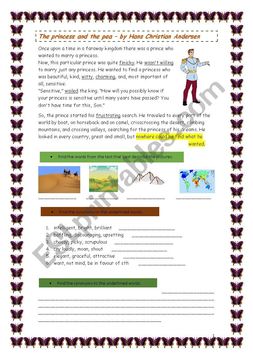the princess and the pea worksheet