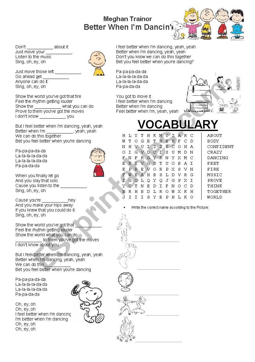 Better When I am Dancing worksheet