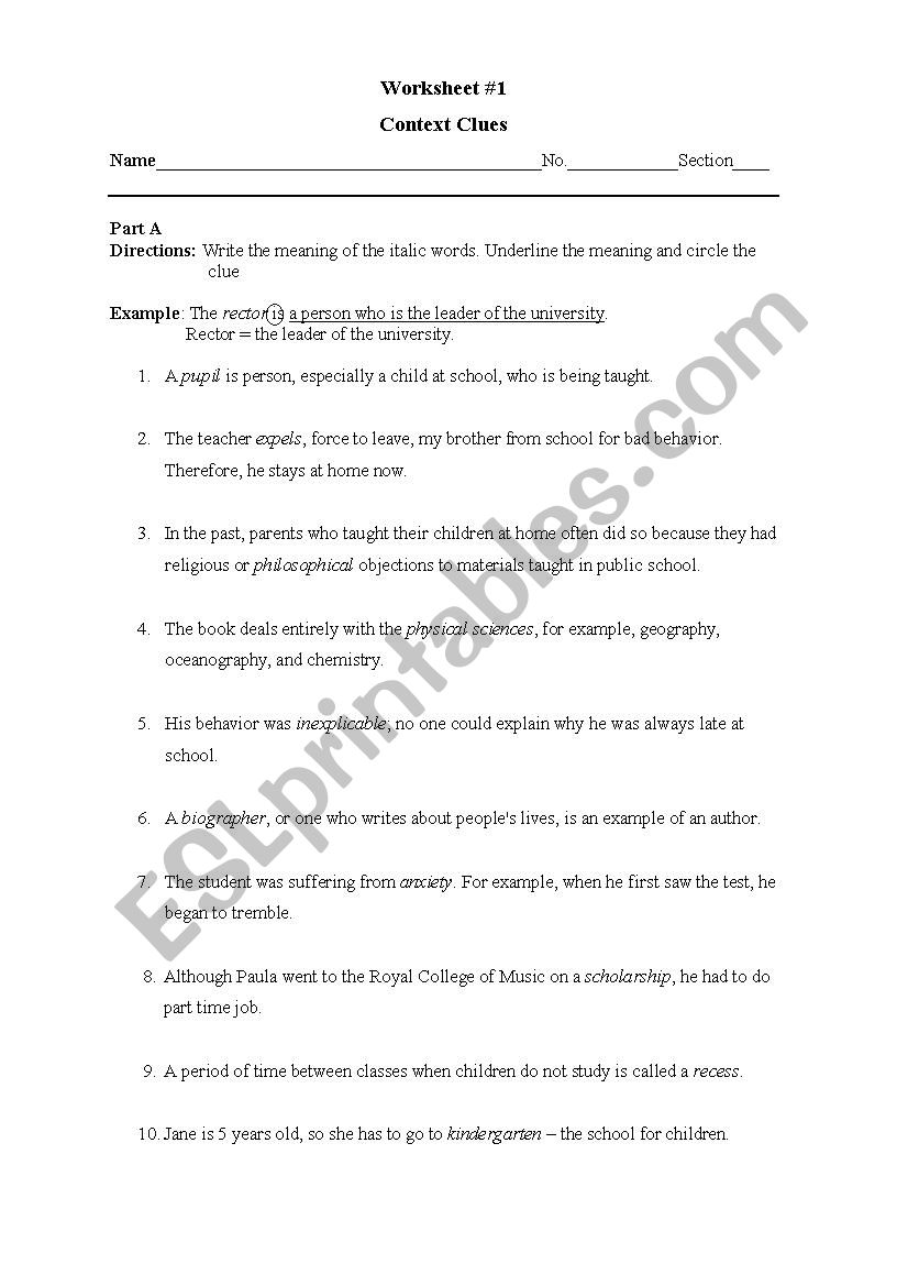 context clues worksheet