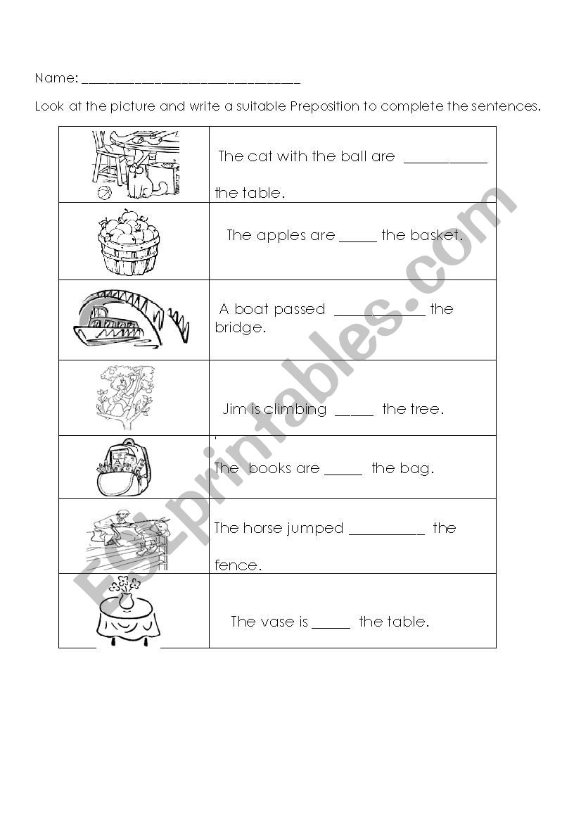 Prepostions worksheet