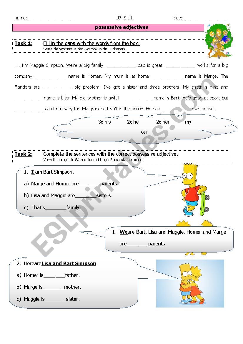 possessive adjectives worksheet