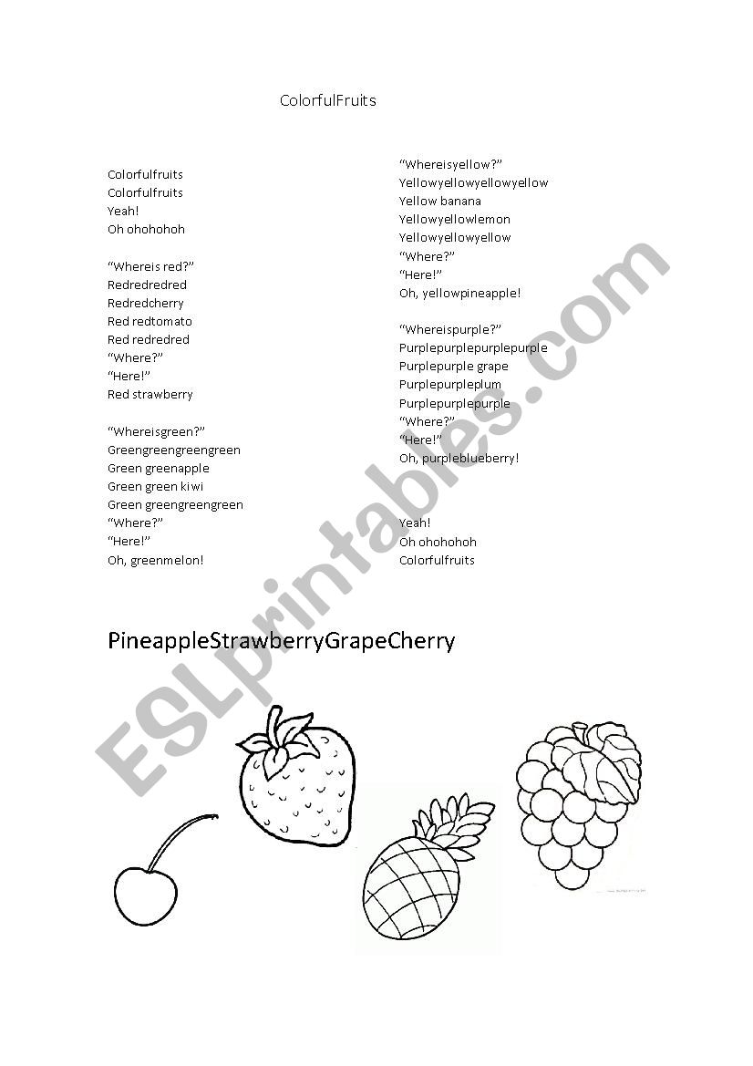 Colorful fruits worksheet