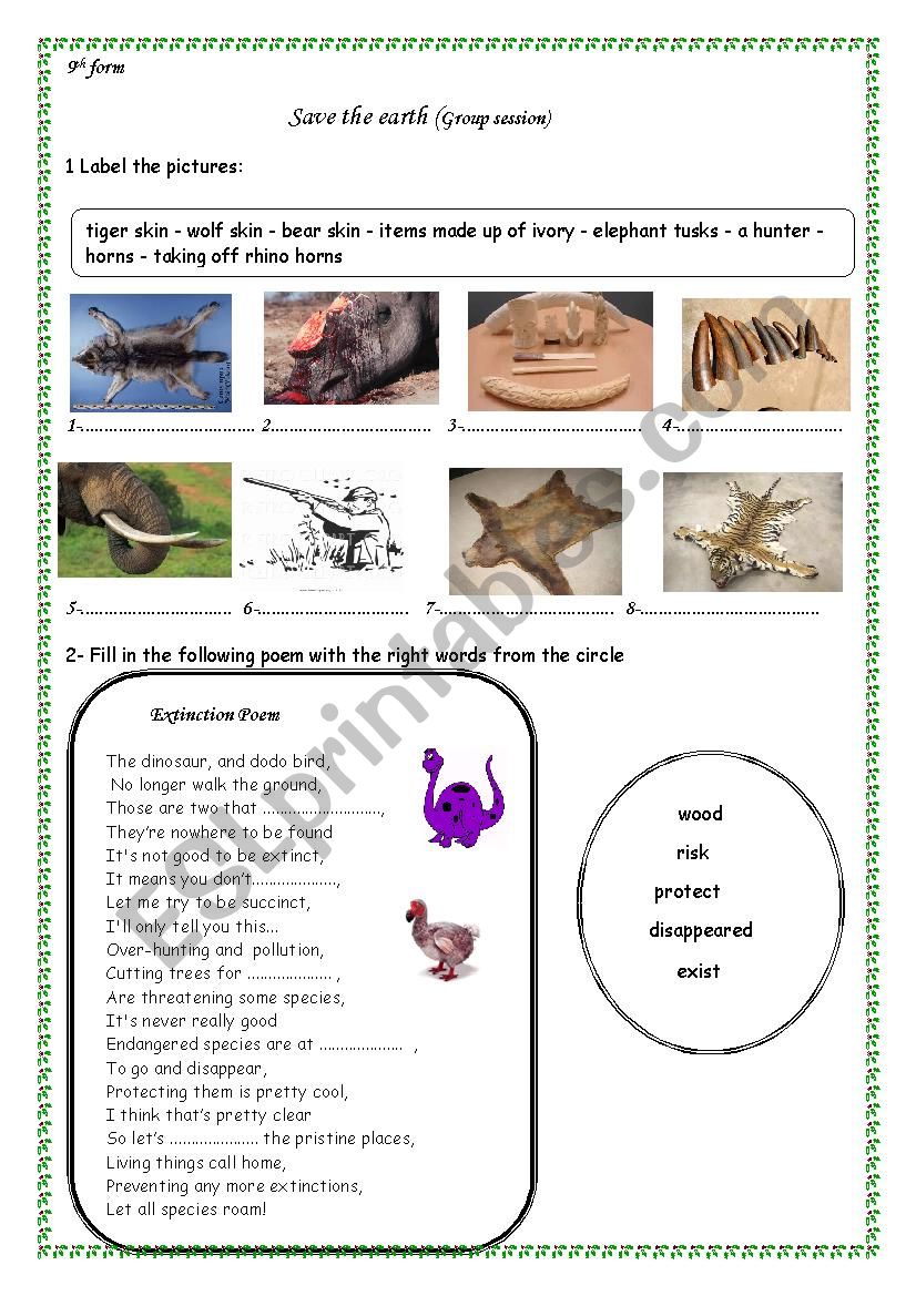 save the earth group session worksheet