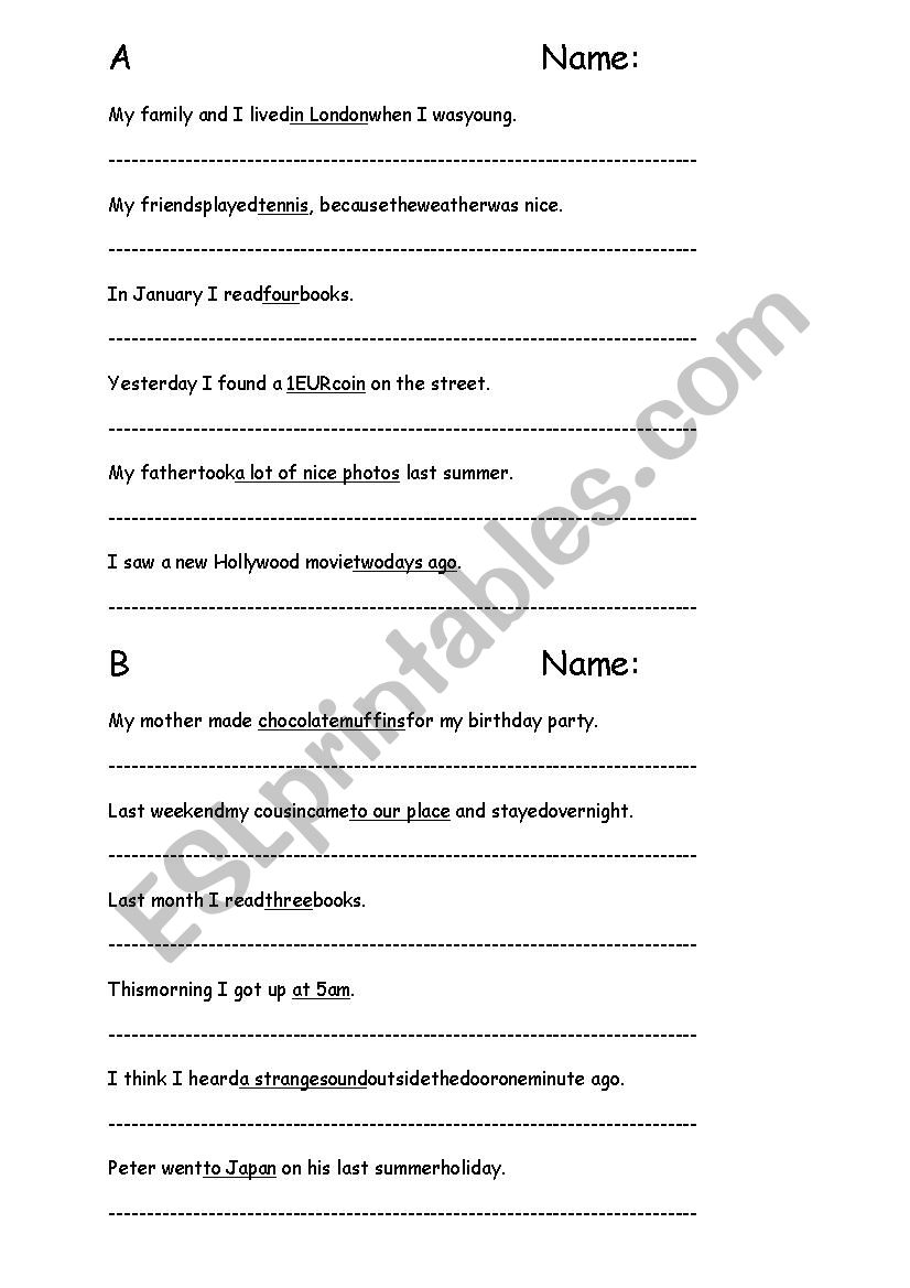 Forming questions in the past worksheet