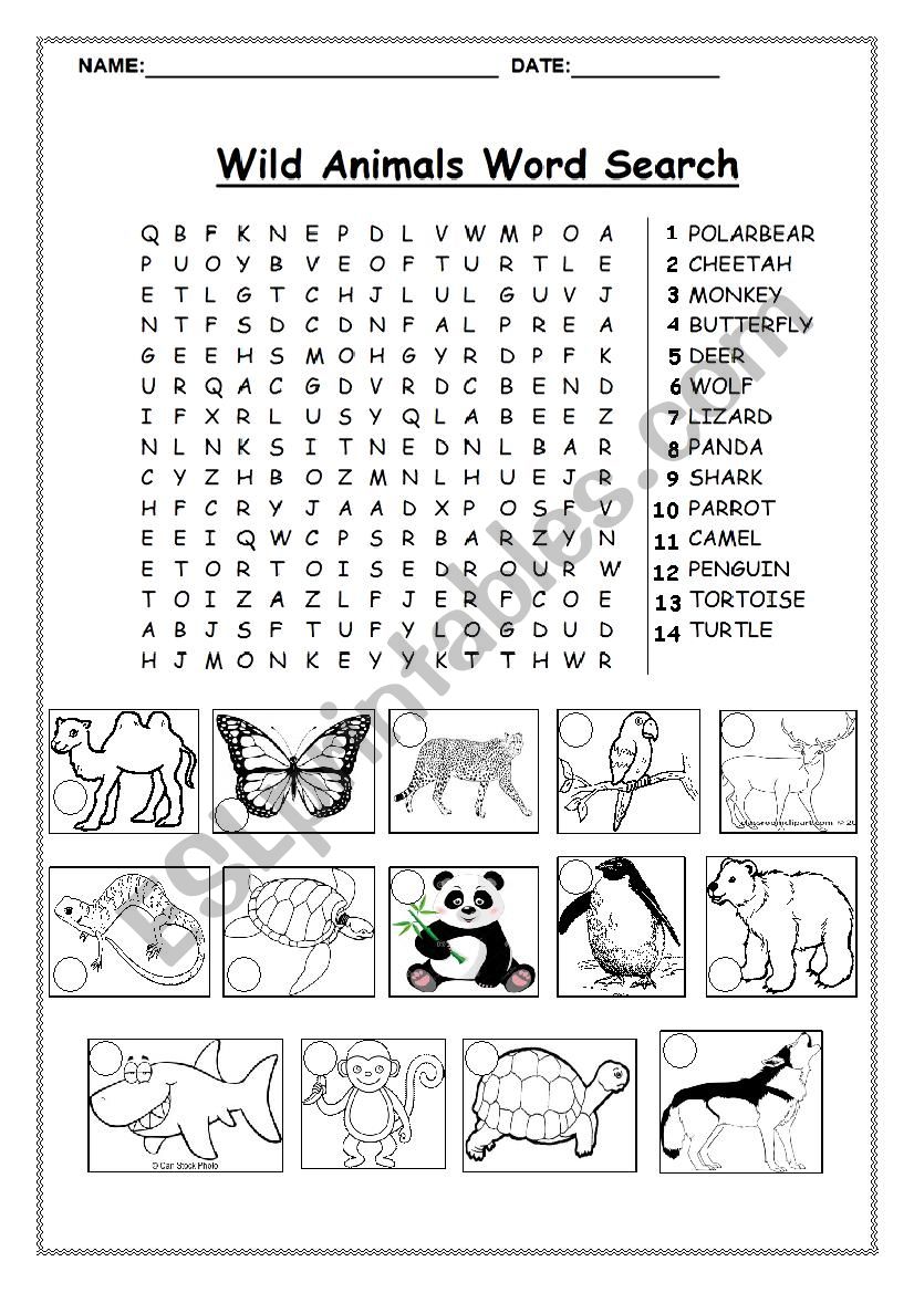 Wild animals word search - ESL worksheet by 