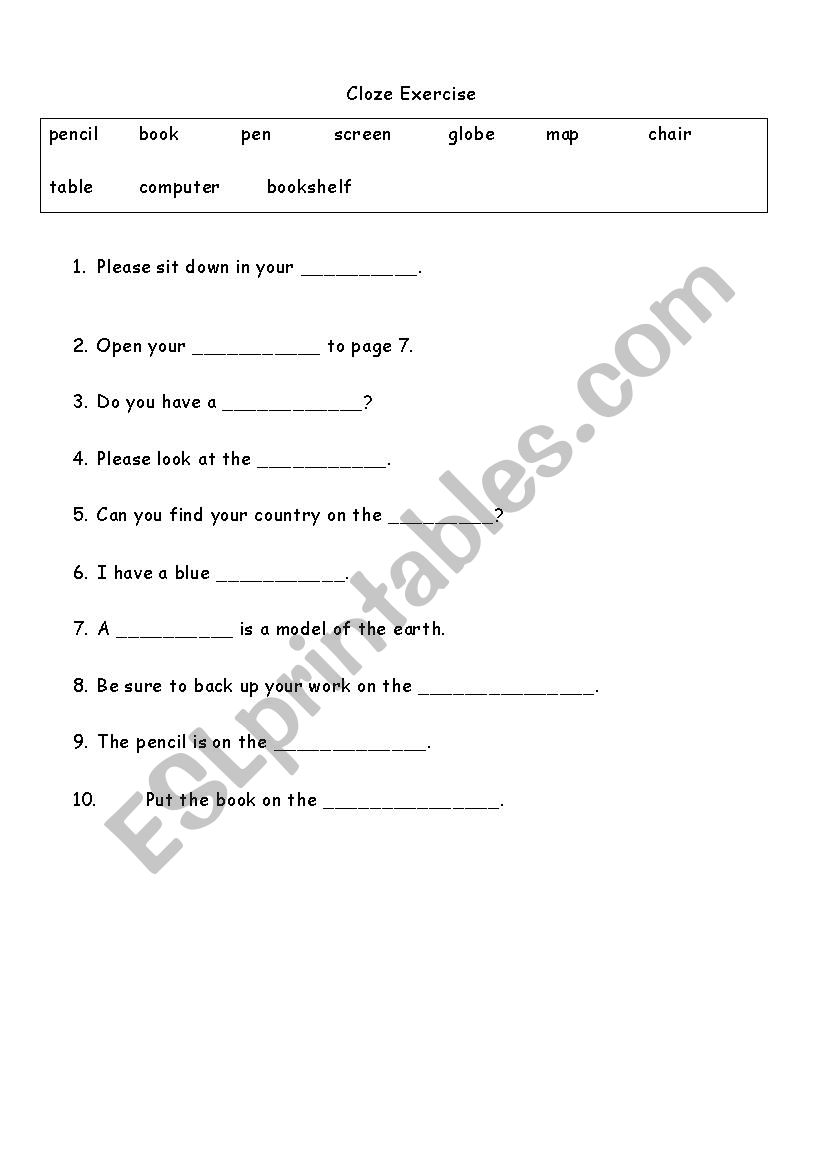 Fill In The Blank can Be A Cloze Exercise School ESL Worksheet By Susmin14