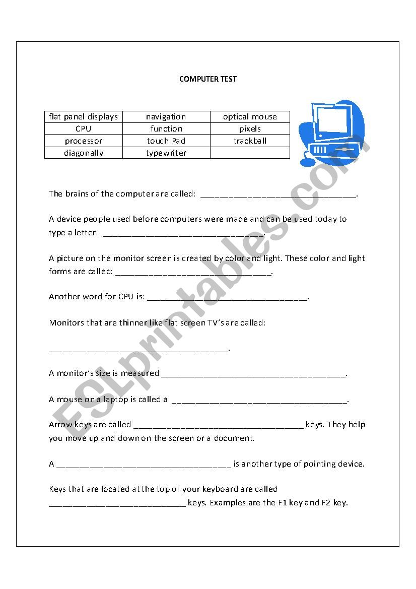 Computer Test for Elementary Students