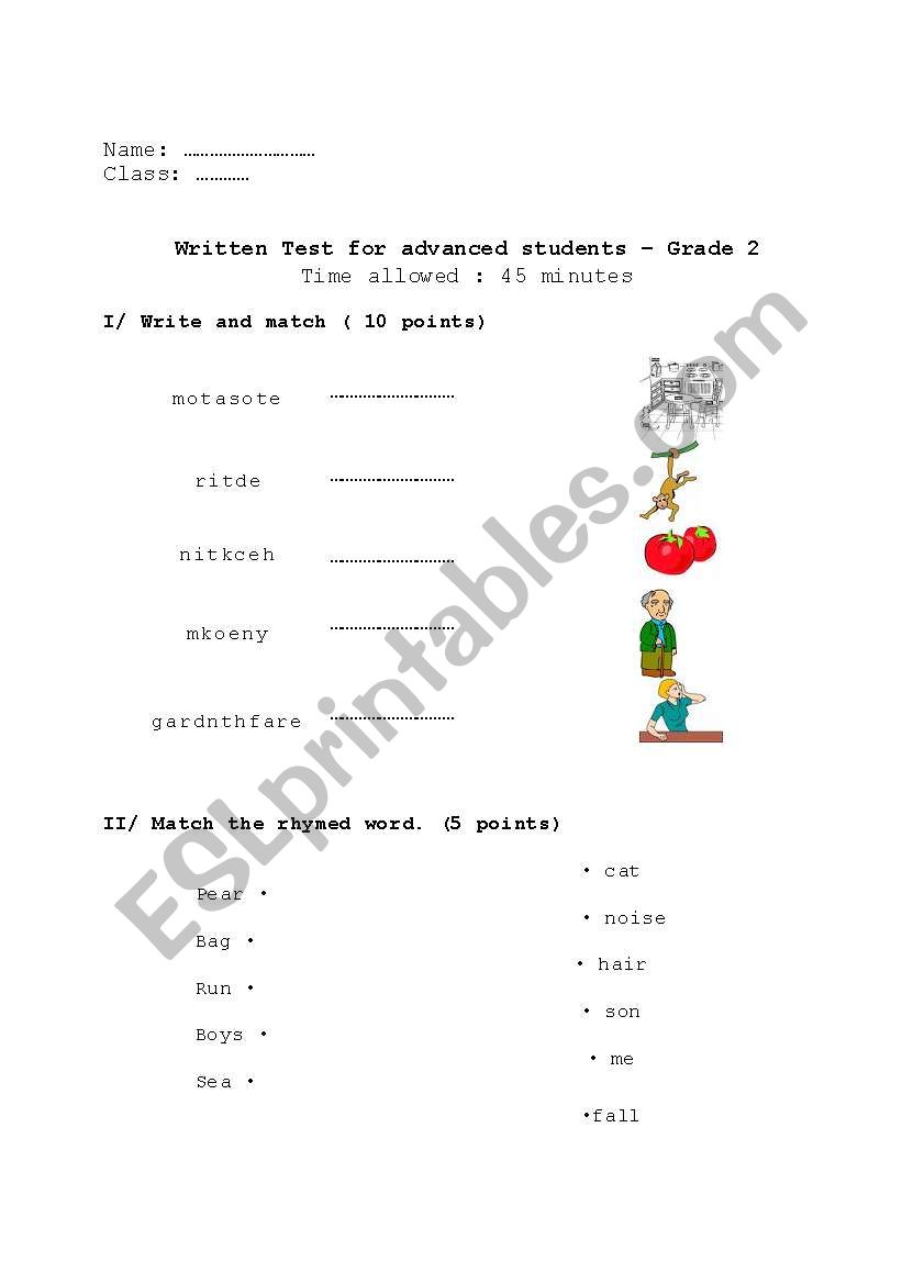 english Test worksheet