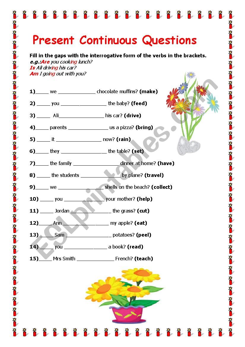 Present Continuous Questions worksheet