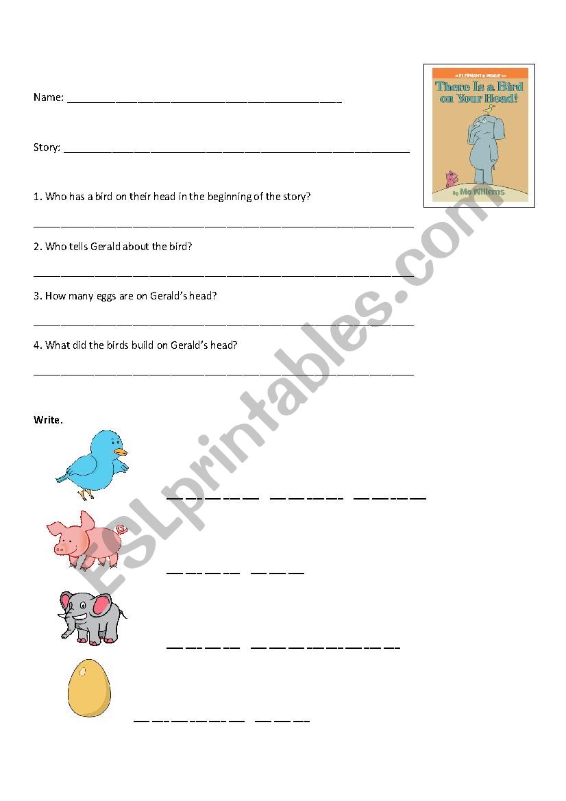 There is a Bird on Your Head worksheet