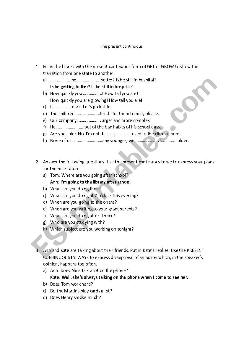 Present continuous worksheet