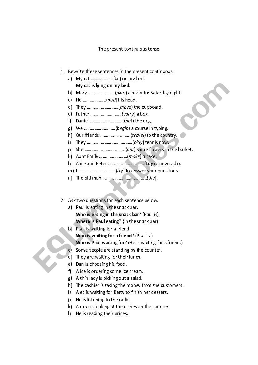 Present continuous worksheet