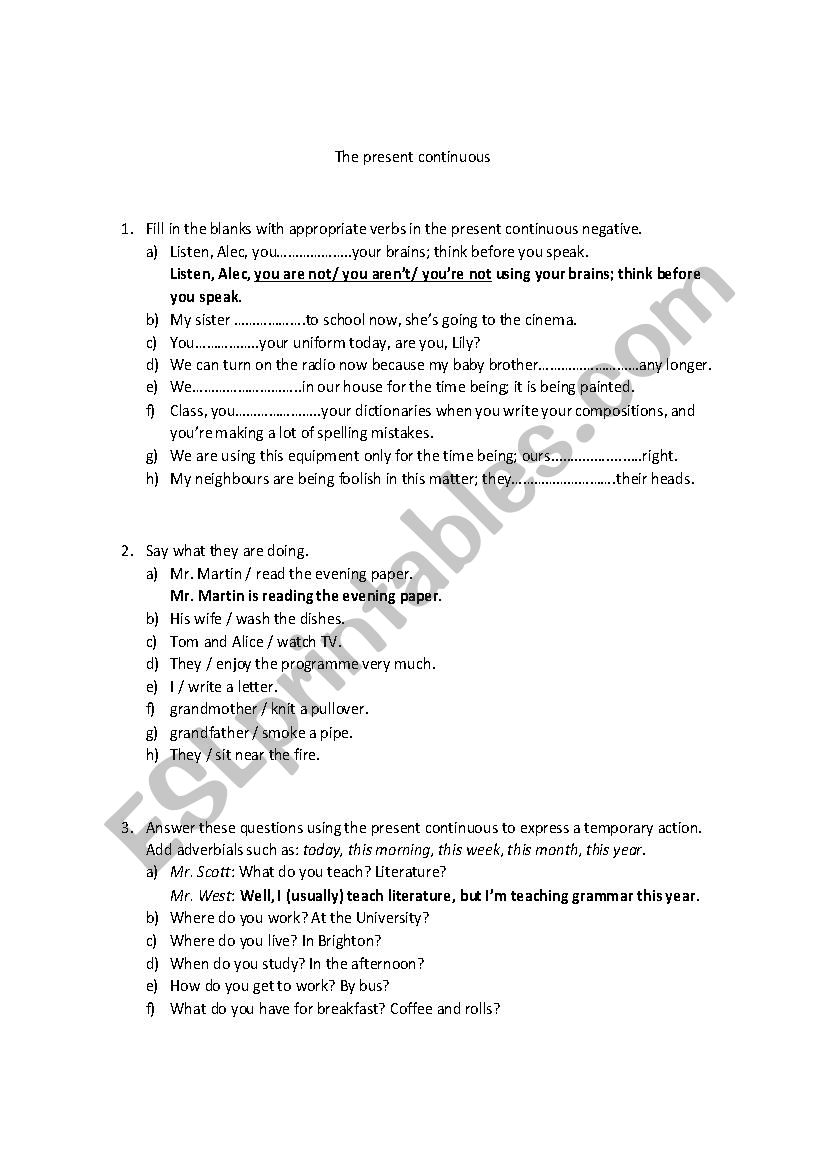 Present continuous worksheet