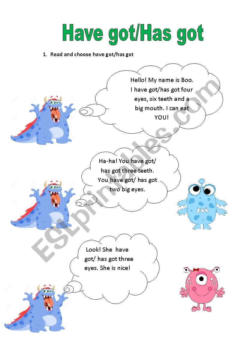 monsters / have got/has got worksheet