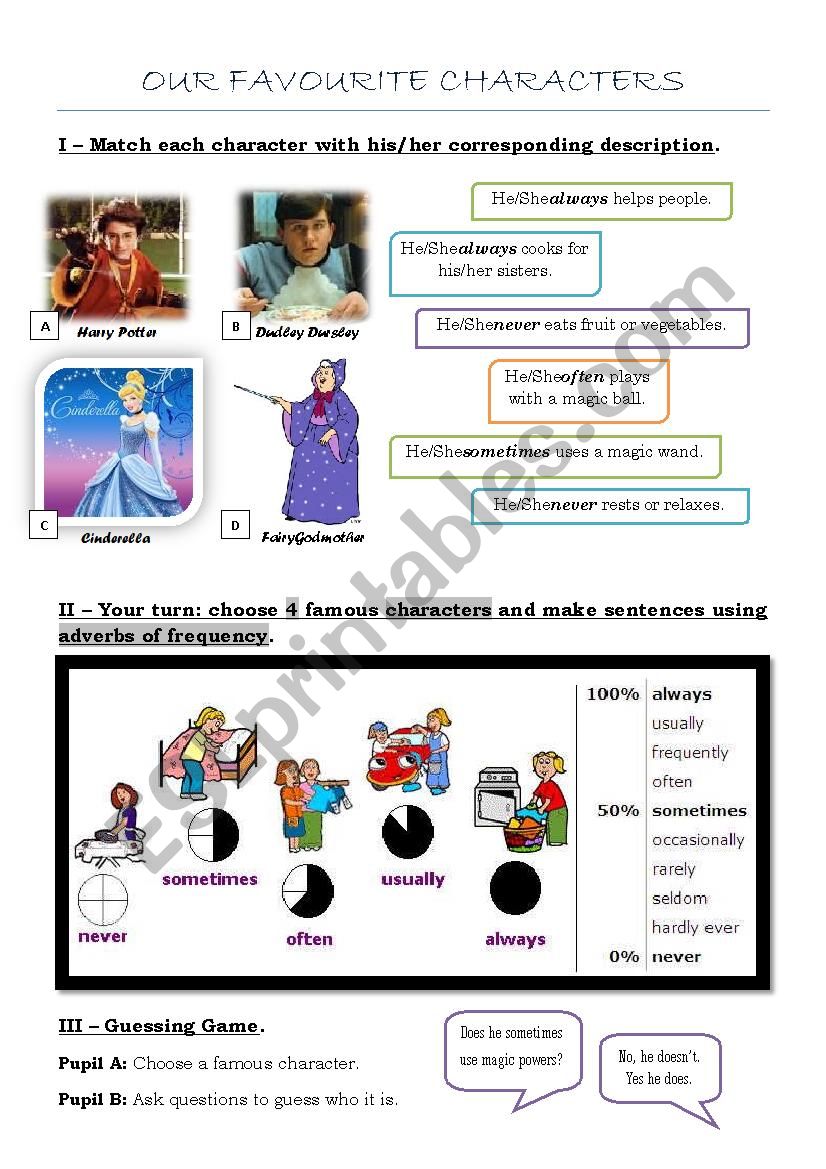 Our favourite characters worksheet